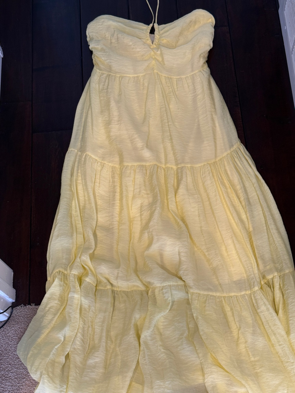 Amazon Yellow Strapless Tiered Maxi Dress